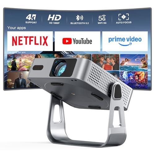 【Officially-Licensed APP & 1800ANSI】Smart Mini Projector with WiFi and Bluetooth, VISSPL Native 1080P Auto Focus & Keystone Portable Outdoor Projector, 4K Support Home Movie Projector Sliver