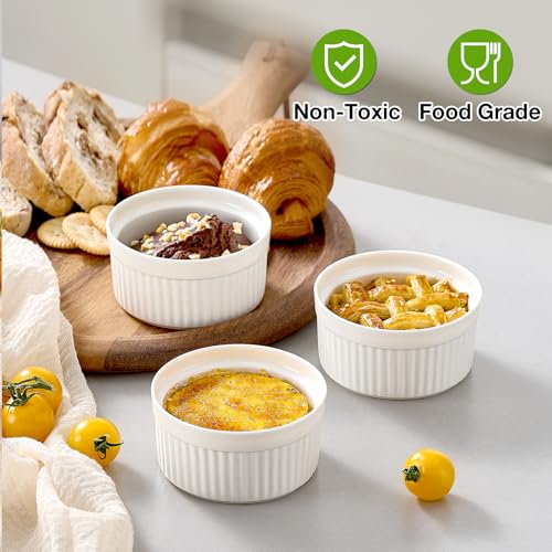 Mfacoy Ramekins with Lids Set of 6, 8 oz Porcelain Creme Brulee Souffle Ramekins with Covers, White Pudding Custard Cups Ramiken for Baking, Small Bowls for Sauces Dessert, Dishwasher and Oven Safe