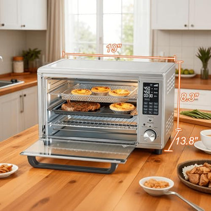 OLIXIS Toaster Oven Countertop, 29.6QT Air Fryer Toaster Oven Combo, 12-in-1 with Smart Probe, Broil, Bake, Toast & Specialized Presets, Temp Up to 450°F, 6 Accessories Included, Stainless Steel
