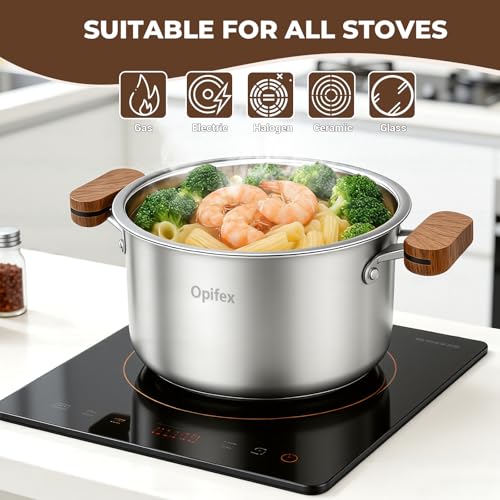 Opifex Deep Fryer Pot with Basket,2.8L Stockpot for 1-2 people Home Use and camping Frying, Pasta, Soup & Stews, 304 Stainless Steel,Strainer Basket for All Stovetops