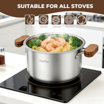 Opifex Deep Fryer Pot with Basket,2.8L Stockpot for 1-2 people Home Use and camping Frying, Pasta, Soup & Stews, 304 Stainless Steel,Strainer Basket for All Stovetops