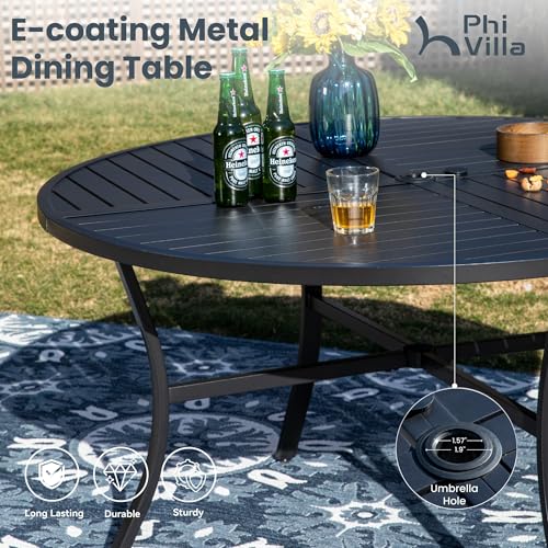PHI VILLA Round Outdoor Dining Set for 6 with Swivel Chairs, Navy Blue