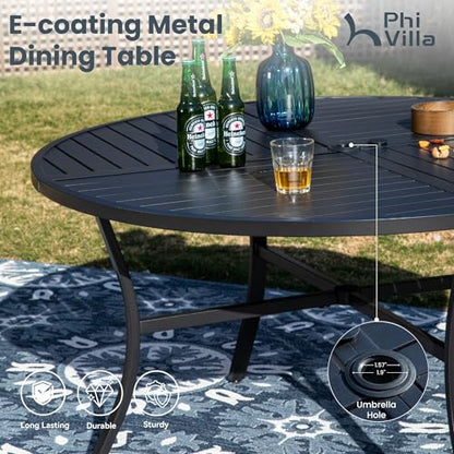 PHI VILLA Round Outdoor Dining Set for 6 with Swivel Chairs, Navy Blue