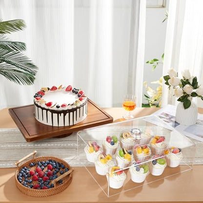HouseJoy Acacia Wood Cake Stand with Lid-Extra Large 17" Rectangular Cake Holder,2-in-1 Dessert Table Display Set & Charcuterie Board,Acrylic Cake Dome Cover for Cheese/Veggie/Desert /Chips & Dip