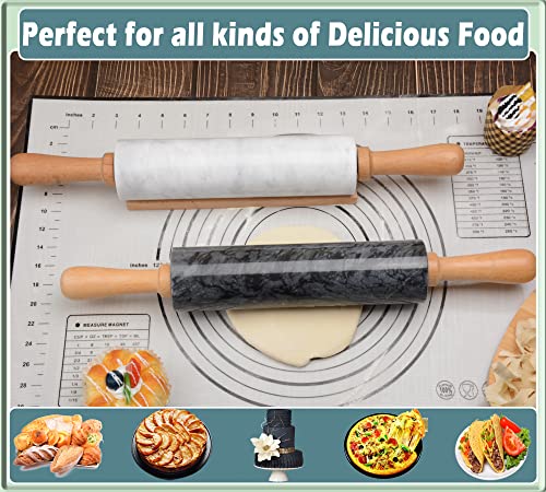 SIPARUI Marble Rolling Pin with Wooden Cradle Thick Handle Set for Baking,18.5 inch Premium Quality Polished Roller for Pizza Dough,Fondant,Pie Crust,Non-Stick Surface Easy to Clean(Black)