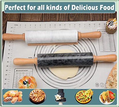 SIPARUI Marble Rolling Pin with Wooden Cradle Thick Handle Set for Baking,18.5 inch Premium Quality Polished Roller for Pizza Dough,Fondant,Pie Crust,Non-Stick Surface Easy to Clean(Black)