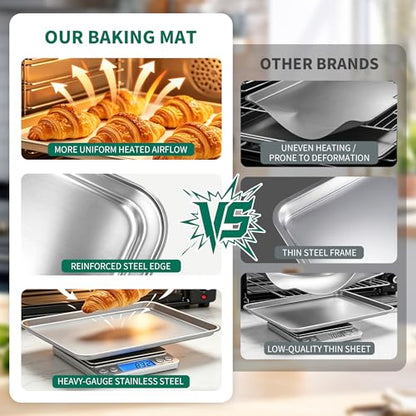 JNDALNG Stainless Steel Cookie Sheet for Baking Set of 3, Stainless Steel Baking Sheet, 9" 12" 16" Sheet Pans, Non Stick, BPA Free, Dishwasher Safe, Durable and Easy Clean (Set of 3-9,12,16”)