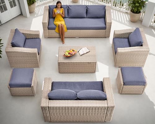 AMERLIFE 10 Piece Patio Furniture Set, Wicker Outdoor Sectional Sofa