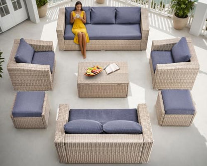 AMERLIFE 10 Piece Patio Furniture Set, Wicker Outdoor Sectional Sofa