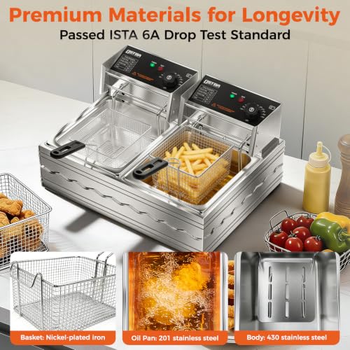 OSTBA Commercial Deep Fryer with Basket, 20.7QT Electric Deep Fryer, 3200W Stainless Steel Oil Fryer with Adjustable Temperature Control, Removable Oil Tank & Lid for Restaurant, Food Truck & Home