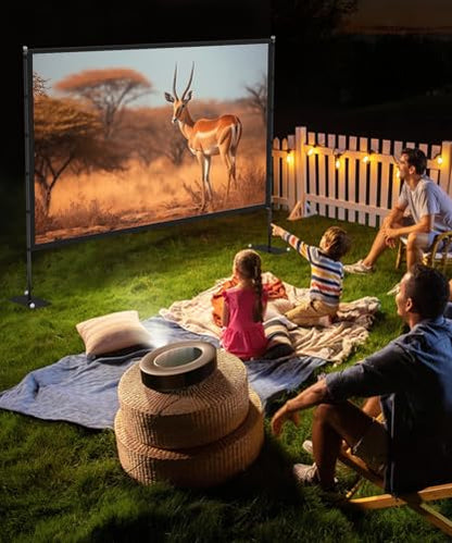 STWUI Projector Screen with Stand - 100 Inch Outdoor Projector Screen Portable Projector Screens 16:9 4K HD Outdoor Movie Screen with Carry Bag Can Enioy Home Theater Projection Screen