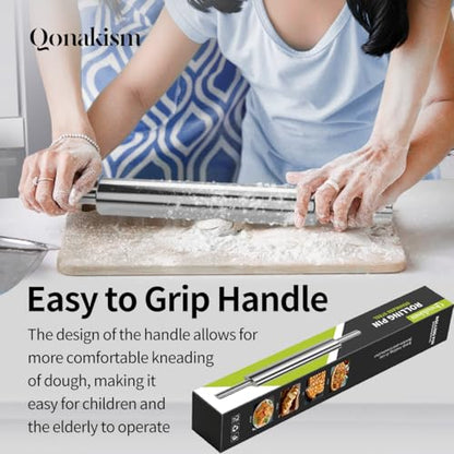 Rolling Pin (17 Inches) –304 Stainless Steel Roll Pins for Baking Pizza Dough Pie Cookie-Dough Roller& Smooth Construction - Essential Kitchen Utensil