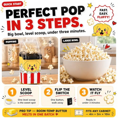 Pupcorn Popcorn Machine – Cute Puppy Air Popper Popcorn Maker, Oil-Free
