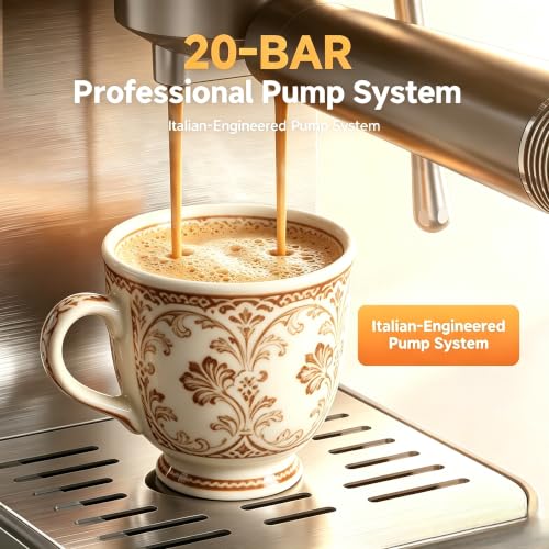 AMZCHEF Espresso Machine with Self-Cleaning, 20Bar Coffee Maker, Platinum