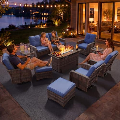 Aoxun 12-Piece Wicker Outdoor Patio Furniture Set with 44" Fire Pit Table