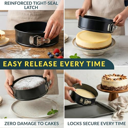 Springform Pan Set of 4 - 4,7,9,10" Carbon Steel With Removable Bottom – Leakproof Design, Nonstick Coating Cheesecake Pan – Durable Cake Mold With Secure Latch, Even Heat Cheese Cake Pans For Baking