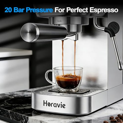 Horavie Ultra Espresso Machine with LCD Display, Espresso Maker with Powerful Milk Frother, Customizable Brewing Temperature, Professional Cappuccino & Latte Machine, Gift for Men & Women