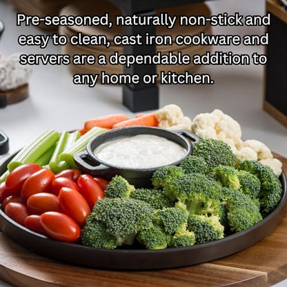 TableCraft Cast Iron Round Mini Casserole with Lid, 8 oz, Black, Pre-Seasoned Single-Serve Cookware, Oven to Table