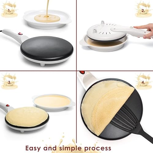 Moss & Stone Electric Crepe Maker 8 Inch, Portable Crepe Maker & Hot Plate Cooktop On/Off Switch, Nonstick Coating, Automatic Temperature Control, Easy To Use For Pancakes, Blintz, Chapati