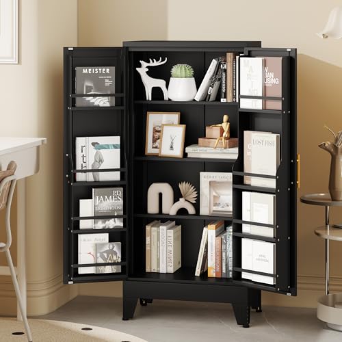 GAIOUS Metal Kitchen Pantry Cabinet, Storage Cabinets with 2 Door and 3 Adjustable Shelves, Black Freestanding Food Storage Cabinet, Steel Cupboard for Kitchen Dinning Room