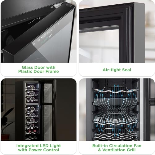 NutriChef 27 Bottle Wine Fridge | Dual Zone Wine Chiller | Adjustable Temperature 41°F to 64°F | Ultra Quiet Operation | Wine Cooler For Home, & Office | Free Standing 43x11x23 IN | Black