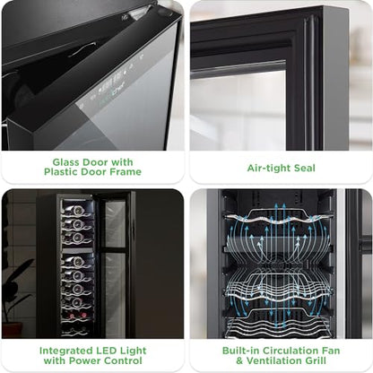 NutriChef 27 Bottle Wine Fridge | Dual Zone Wine Chiller | Adjustable Temperature 41°F to 64°F | Ultra Quiet Operation | Wine Cooler For Home, & Office | Free Standing 43x11x23 IN | Black
