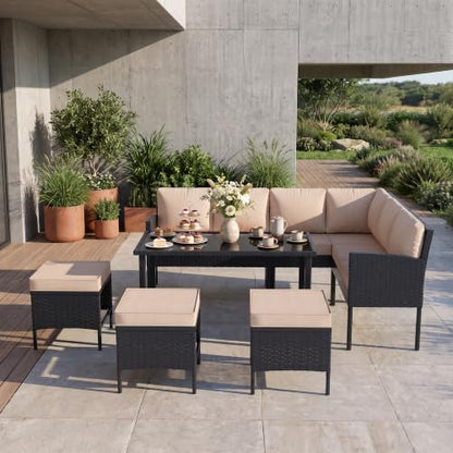 Otair 7-Piece Outdoor Dining Set, Wicker Patio Table and Chairs Set,Sand