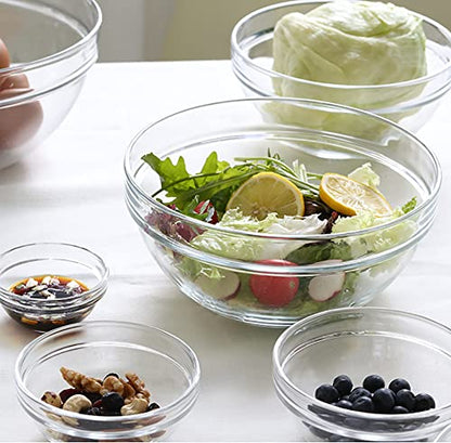 Lawei Set of 9 Glass Mixing Bowls - Glass Nesting Bowls Prep Bowl Clear Salad Bowls for Kitchen Prep Salad, Cereal, Ice Cream, Pasta, Fruits
