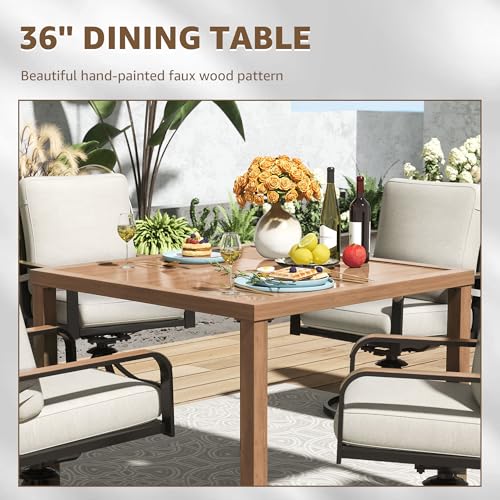 NATURAL EXPRESSIONS 5 Piece Outdoor Patio Dining Sets, 4pcs Swivel Dining Chairs & Square Woodgrain Dining Table with 1.65”Umbrella Hole for Lawn, Garden, Deck, Backyard and Porch