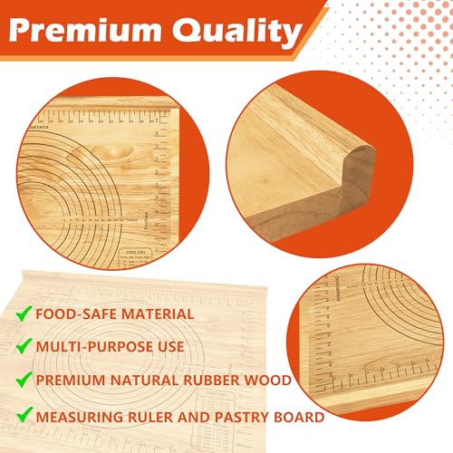 Montex Pastry Board with Measurement 23.5“ x 19.5", Kneading Board Wood, Pastry Baking Board with Counter Lip