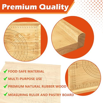 Montex Pastry Board with Measurement 23.5“ x 19.5", Kneading Board Wood, Pastry Baking Board with Counter Lip