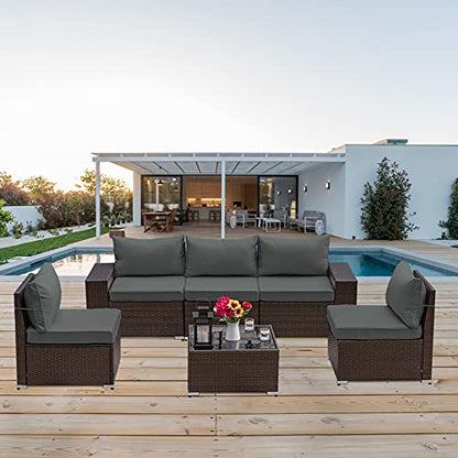 Kullavik 6 Piece Patio Furniture Set, Outdoor Wicker Sectional Sofa