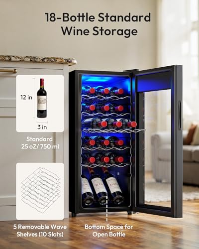 EUHOMY 18 bottle Wine Cooler Refrigerator, Wine Fridge with Lock, Black