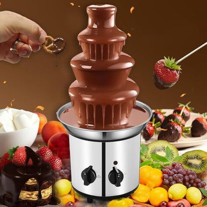 Chocolate Fountain Machine – Electric Stainless Steel Fondue Fountain, 4-Tier, 4-Pound Capacity for Chocolate, Candy, Butter & Cheese, Heated Bowl & Dual Controls