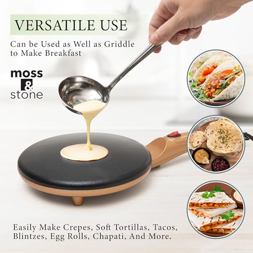 Moss & Stone Gold Electric Crepe Maker, 8" Portable Nonstick Crepe Pan