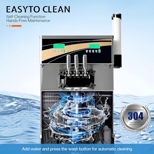 Jocisland 45L/H Commercial Soft Ice Cream Machine, 2900W 3-Flavor Ice Cream Maker, Dual Compressors, 10L*2 Stainless Steel Cylinder, Auto Clean & Pre-Cooling for Restaurants & Bars