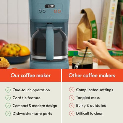 BELLA 12 Cup Programmable Coffee Maker, Reusable Dishwasher Safe Accessories, Easy LCD display, Auto Shutoff, 900 watt, Surf