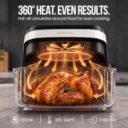 NEATE 5.8QT Air Fryer | 8-in-1 Preset Cook Modes | Cook Steak, Chicken, Fish, Veggies, Fries & More | Temperature & Timer Control | White