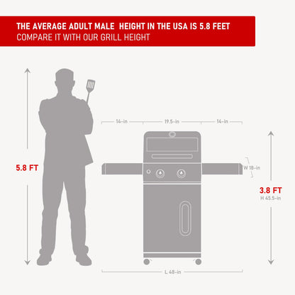 Monument Grills 2-Burner Stainless Steel Liquid Propane Gas Grill, Two Foldable Shelves Patio Garden Barbecue Grill with Clearview® Lid, Knob Control Mesa220, Black