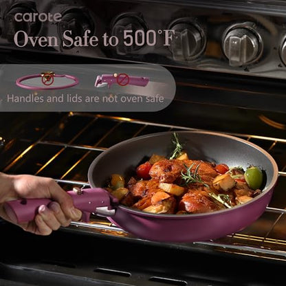 CAROTE 21pcs Pots and Pans Set, Nonstick Cookware Set Detachable Handle, Induction Kitchen Cookware Sets Non Stick with Removable Handle, RV Cookware Set, Gold and Purple