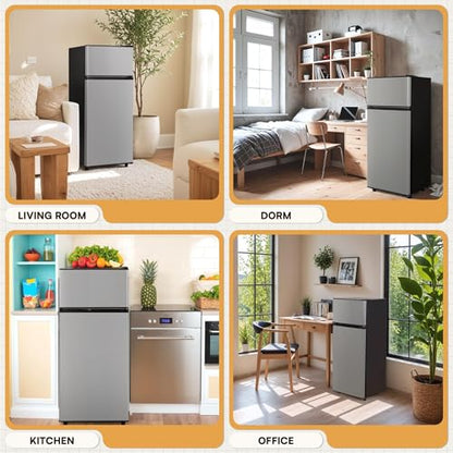 Manastin 4.5 Cu.Ft Mini Fridge with Freezer, 2-Door Small Refrigerator with 7-Level Adjustable Thermostat, Quiet Compact Fridge for Bedroom, Apartment, Dorm, Office 1-piece
