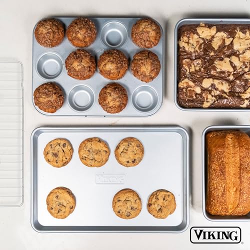 Viking Premium 13 x 9-Inch Nonstick Ceramic Roasting Pan, Made without PFAS, Heavy Gauge Aluminized Steel Baking Pan Sheet with Reinforced Iron Frame, Even Heating Cookware, Oven Safe to 475F, Silver