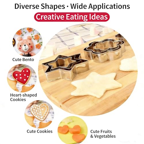 18 Pieces Metal Cookie Cutters, Stainless Steel Molds Flower Square Heart Round Star Shapes for Home Holiday Mother's Day