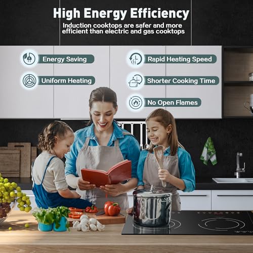 Induction Cooktop with 2 Burners, Horizontal Electric Stove, Built-In Induction Cooker, 1800W Sensor Touch Electric Cooktop, 9 Power Levels, Timer, Safety Lock, 120V, 20 Inch