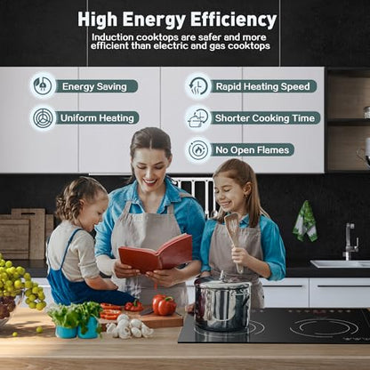 Induction Cooktop with 2 Burners, Horizontal Electric Stove, Built-In Induction Cooker, 1800W Sensor Touch Electric Cooktop, 9 Power Levels, Timer, Safety Lock, 120V, 20 Inch