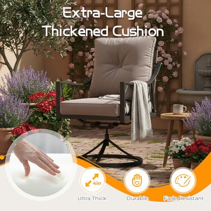 EROMMY 5-Piece Outdoor Patio Dining Set, 4 Wicker Swivel Rocking Chairs with 4" Cushions, 42" Round Table with Adjustable Umbrella Hole for Yard, Backyard, Black