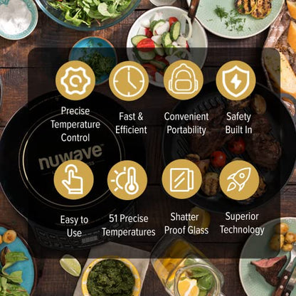 Nuwave Precision Induction Cooktop Gold, 12” Shatter-Resistant Ceramic Glass Surface, Large 8” Heating Coil, Portable, 96 Temp Settings 100°F to 575°F, 3 Wattage Settings 700, 900, and 1500 Watts