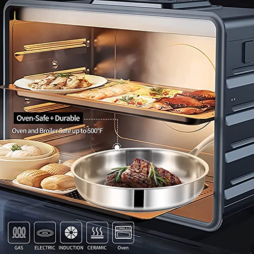LOLYKITCH 10 Inch Tri-Ply Stainless Steel Sauté Pan with Lid,3 QT Deep Frying Pan,Small Skillet,Jumbo Cooker,Induction Cooking Pan,Dishwasher and Oven Safe,Detachable Handle