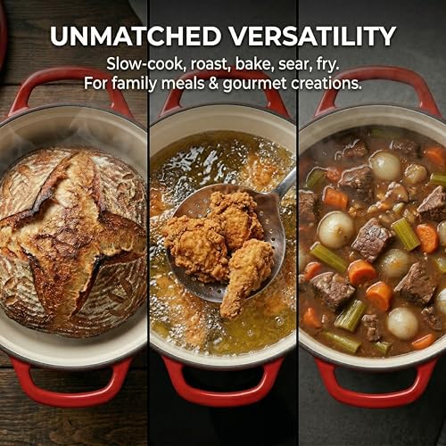 SUNHOUSE Enameled Cast Iron Dutch Oven Pot - 3 QT Dutch Oven with Lid for Bread Baking, Braising, Stews, Roasting Cooking Pot (Gradient Red)