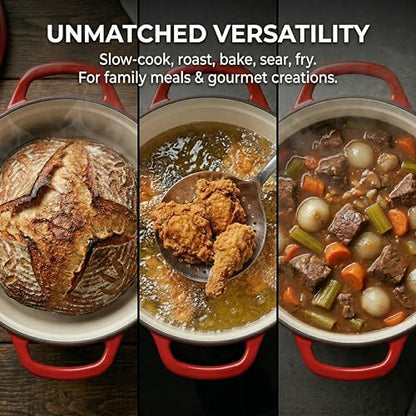 SUNHOUSE Enameled Cast Iron Dutch Oven Pot - 3 QT Dutch Oven with Lid for Bread Baking, Braising, Stews, Roasting Cooking Pot (Gradient Red)